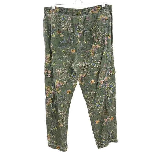 Anthropologie Classic Seamed Joggers Pants Floral Linen Blend‎ Green Size Large - Picture 7 of 14